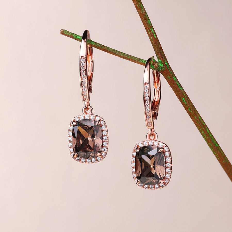 Sotiya Halo Cushion Cut Chocolate Drop Earrings Sterling Silver