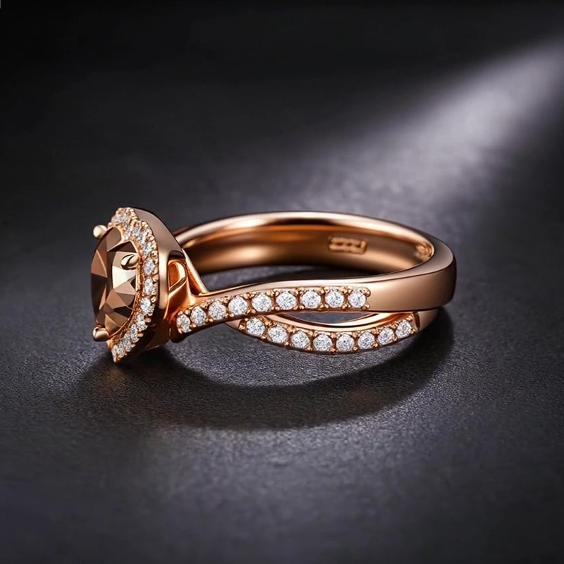 Sotiya Halo Heart Cut Twist Coffee Engagement Ring Sterling Silver