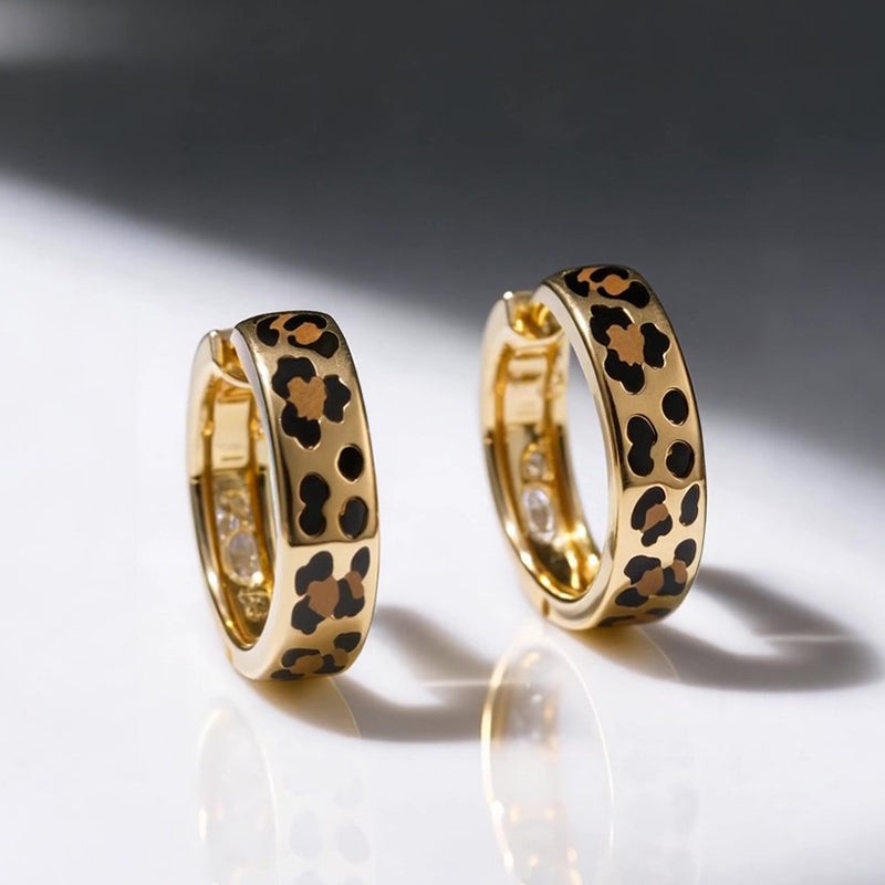 Sotiya Leopard Print Coffee Enamel Hoop Earrings Sterling Silver