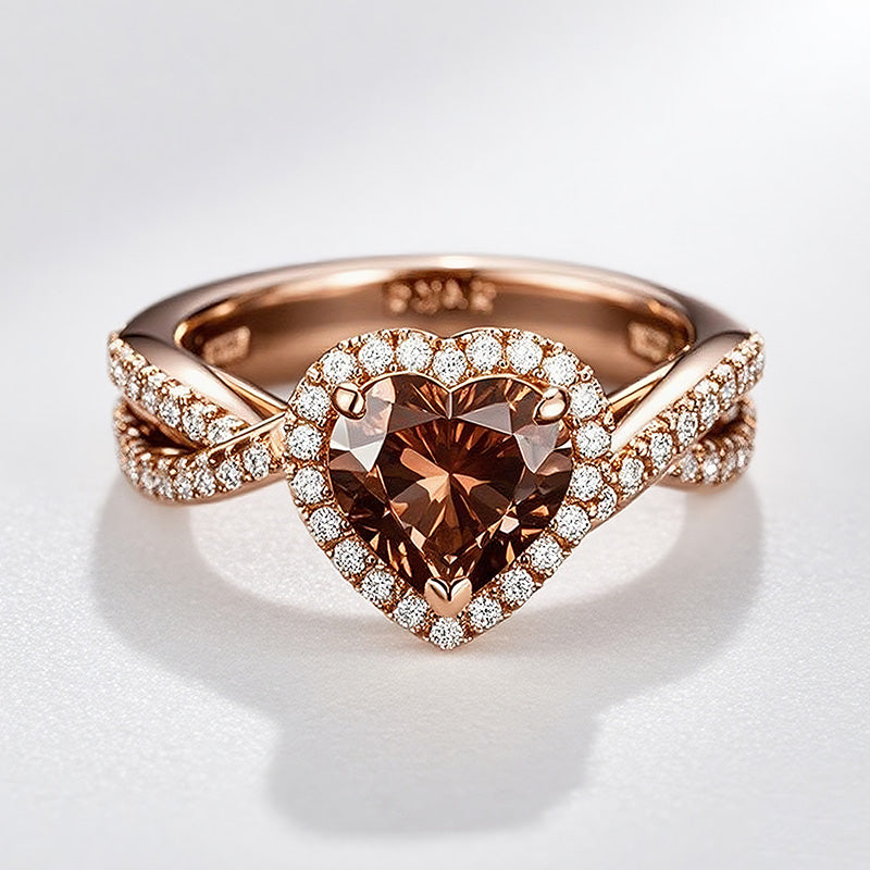 Sotiya Halo Heart Cut Twist Coffee Engagement Ring Sterling Silver