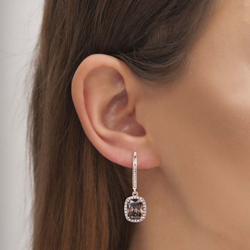 Sotiya Halo Cushion Cut Chocolate Drop Earrings Sterling Silver