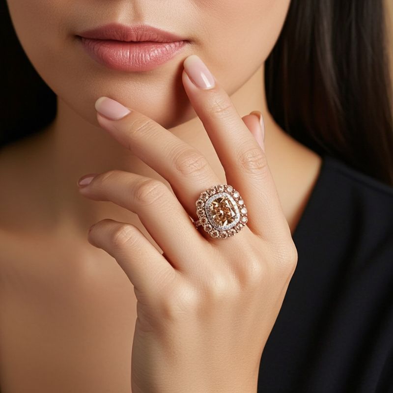 Sotiya Double Halo Cushion Cut Coffee Engagement Ring Sterling Silver