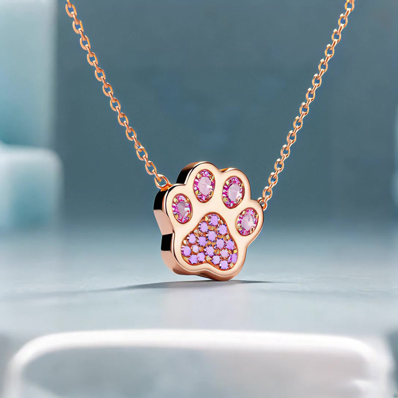Sotiya Pet Cat Dog Paw Pink Heart Shaped Necklace Sterling Silver