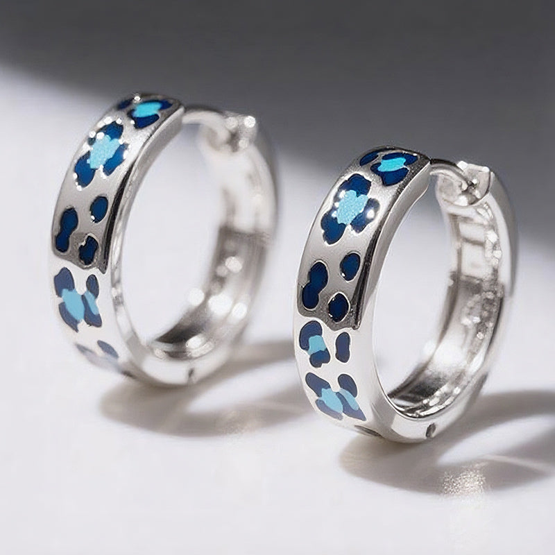 Sotiya Leopard Print Coffee Enamel Hoop Earrings Sterling Silver