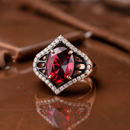 Sotiya Two Tone Unique Halo Oval Cut Coffee Engagement Ring Sterling Silver