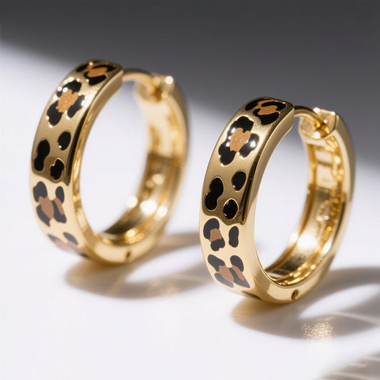 Sotiya Leopard Print Coffee Enamel Hoop Earrings Sterling Silver