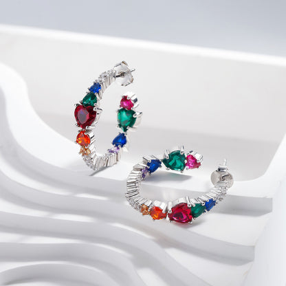 Sotiya Multi Colored Half Inside and Outside Heart-cut Hoop Earrings Sterling Silver