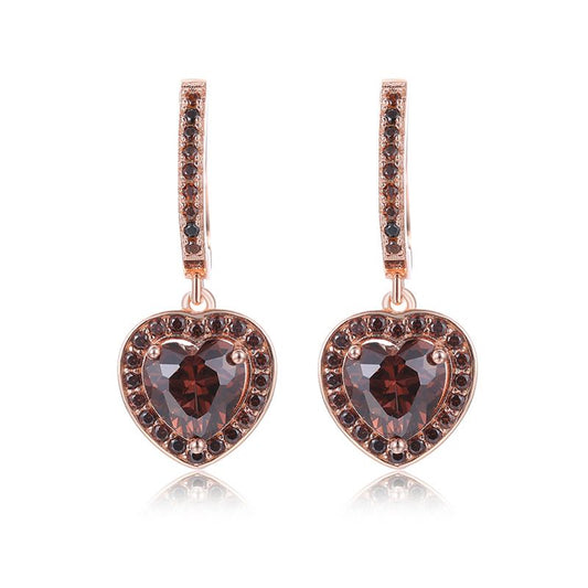 Sotiya Halo Heart Cut Coffee Drop Earrings Sterling Silver