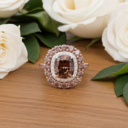Sotiya Double Halo Cushion Cut Coffee Engagement Ring Sterling Silver