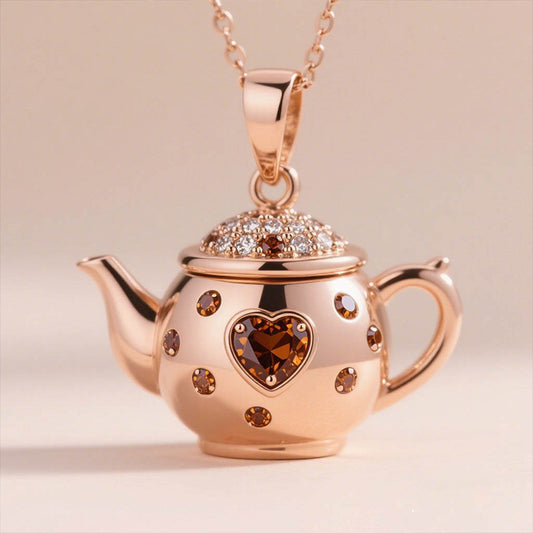 Sotiya Best Buds Teapot and Dancing Princess Heart Cut Chocolate Necklace Sterling Silver