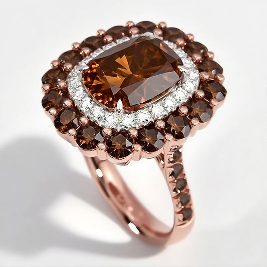 Sotiya Double Halo Cushion Cut Coffee Engagement Ring Sterling Silver