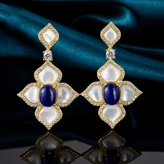 Sotiya Flower Natural Lapis Lazuli & White Mother-of-Pearl 18K Gold Plated Drop Earrings