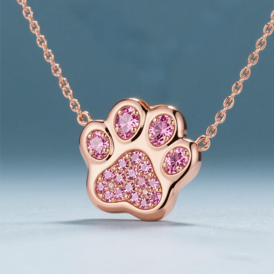 Sotiya Pet Cat Dog Paw Pink Heart Shaped Necklace Sterling Silver