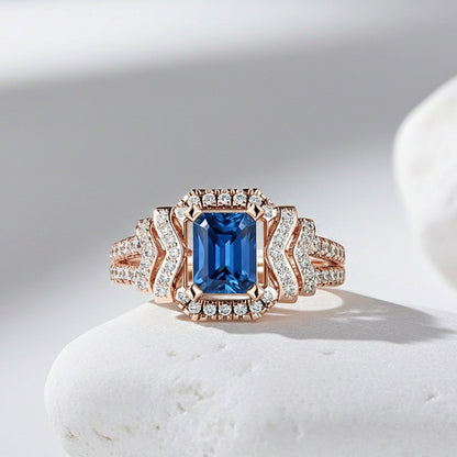 Sotiya Vintage Emerald Cut Coffee Engagement Ring Sterling Silver