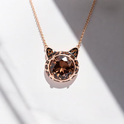 Sotiya Round Cut Leopard Print Coffee Enamel Necklace Sterling Silver