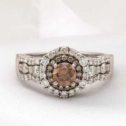 Sotiya Double Halo Round Cut Coffee Engagement Ring Sterling Silver