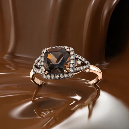 Sotiya Two Tone Halo Cushion Cut Coffee Engagement Ring Sterling Silver