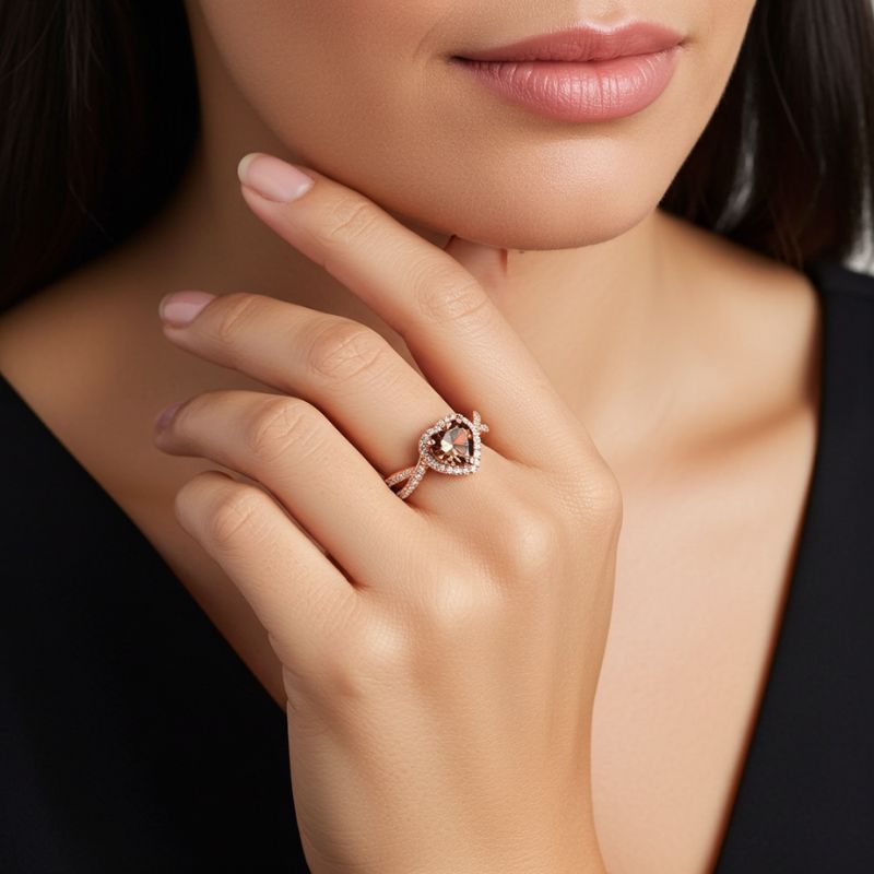 Sotiya Halo Heart Cut Twist Coffee Engagement Ring Sterling Silver
