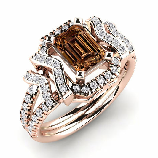 Sotiya Vintage Emerald Cut Coffee Engagement Ring Sterling Silver