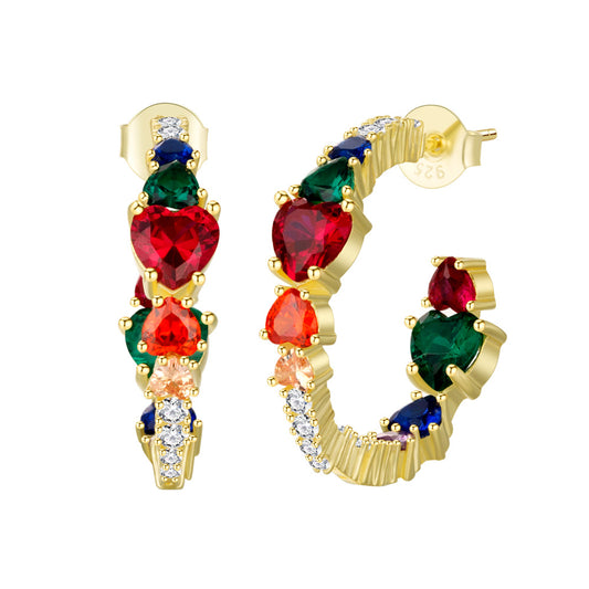 Sotiya Multi Colored Half Inside and Outside Heart-cut Hoop Earrings Sterling Silver