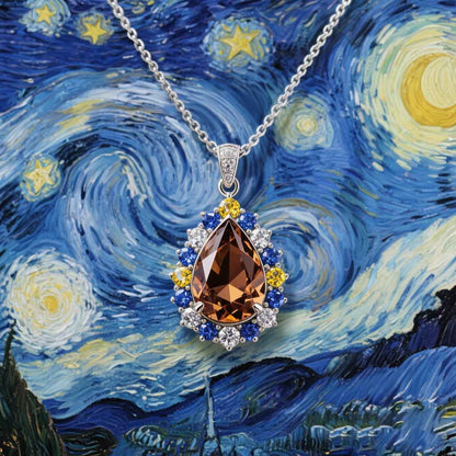 Sotiya Artist Collection Famous Painting Starry Night Halo Pear Cut Chocolate Necklace Sterling Silver