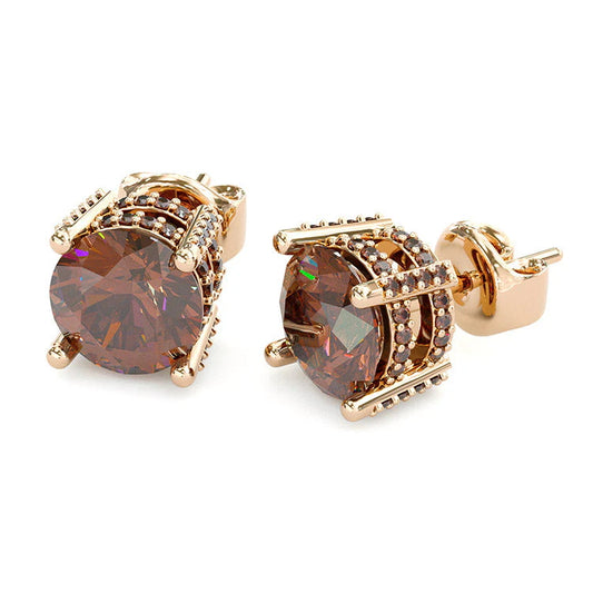 Sotiya Hidden Halo Round Cut Coffee Stud Earrings Sterling Silver
