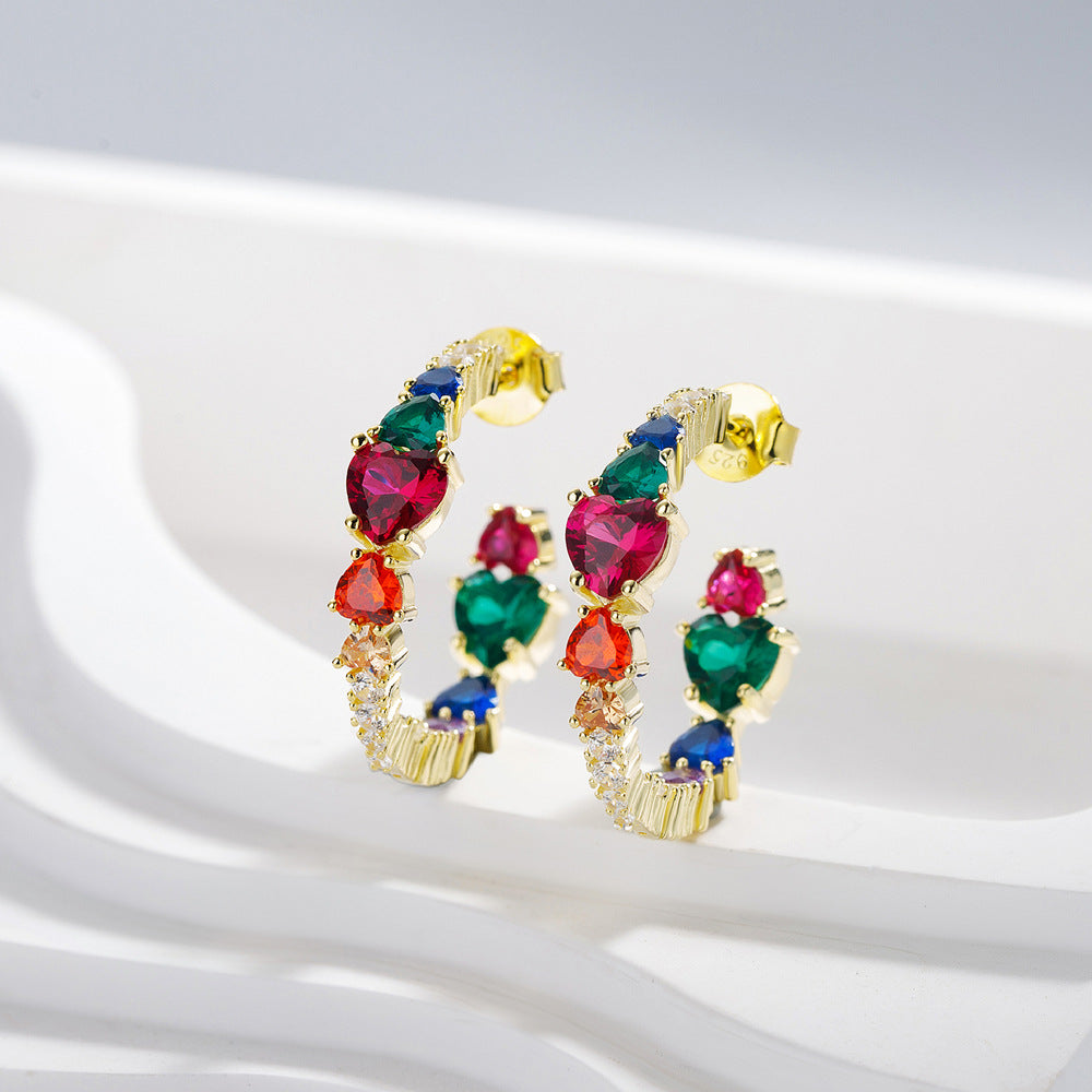 Sotiya Multi Colored Half Inside and Outside Heart-cut Hoop Earrings Sterling Silver
