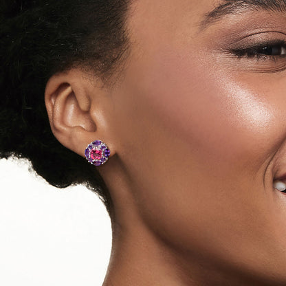 Sotiya Halo Amethyst and Hot Pink Round Cut Stud Earrings Sterling Silver