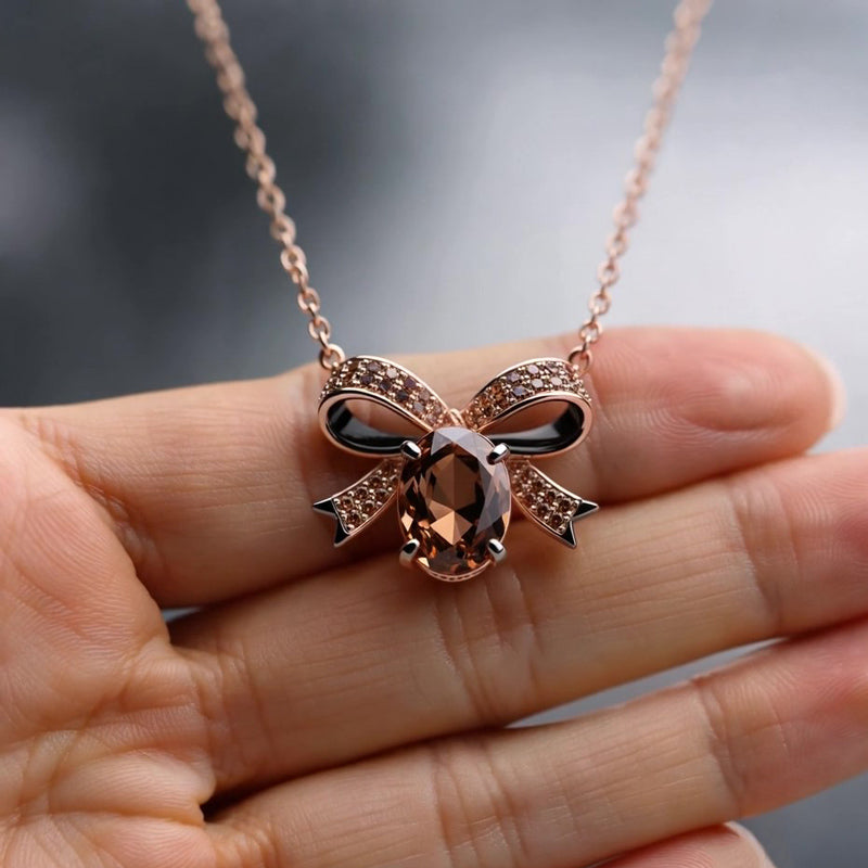 Sotiya Two Tone Bow Knot Oval Cut Coffee Necklace Sterling Silver