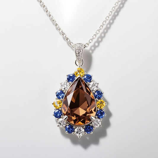 Sotiya Artist Collection Famous Painting Starry Night Halo Pear Cut Chocolate Necklace Sterling Silver