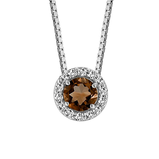 Sotiya Halo Coffee Round Cut Necklace Sterling Silver
