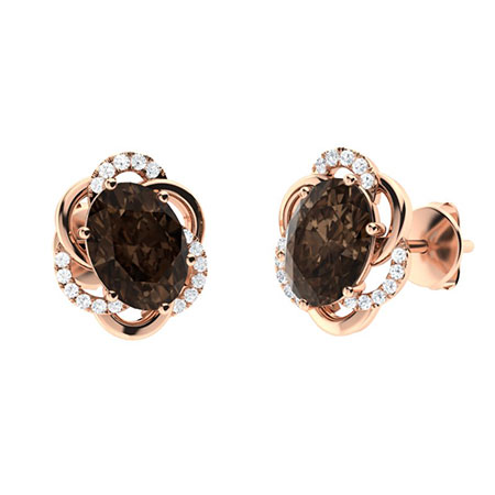 Sotiya Coffee Oval Cut Halo Flower Petal Design Stud Earrings Sterling Silver