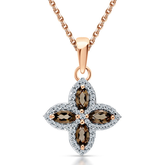 Sotiya Four Leaf Clover Two Tone Halo Marquise Cut Coffee Necklace Sterling Silver