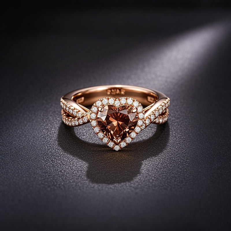 Sotiya Halo Heart Cut Twist Coffee Engagement Ring Sterling Silver