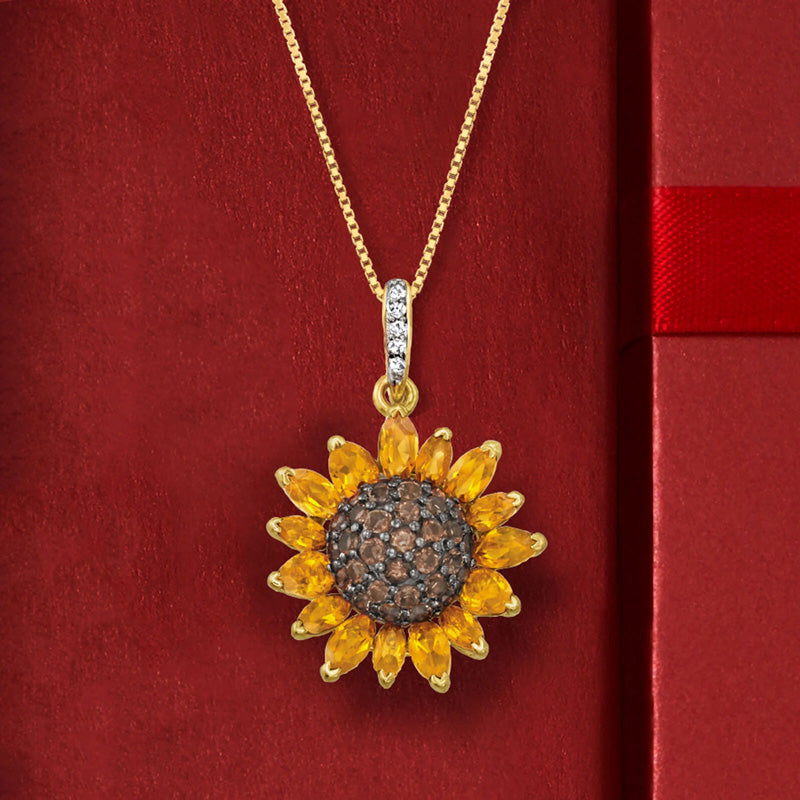 Sotiya Artist Collection Citrine and Coffee Sunflower Pendant Necklace Sterling Silver