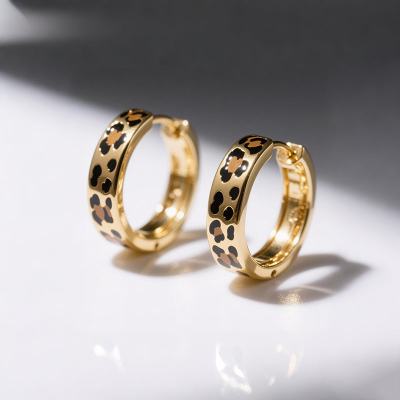 Sotiya Leopard Print Coffee Enamel Hoop Earrings Sterling Silver