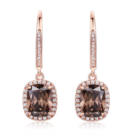 Sotiya Halo Cushion Cut Chocolate Drop Earrings Sterling Silver