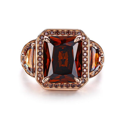Sotiya Three Stone Halo Radiant Cut Coffee Engagement Ring Sterling Silver