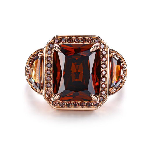 Sotiya Three Stone Halo Radiant Cut Coffee Engagement Ring Sterling Silver