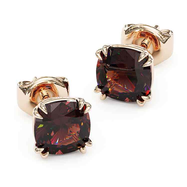 Sotiya Solitaire Cushion Cut Coffee Stud Earrings Sterling Silver
