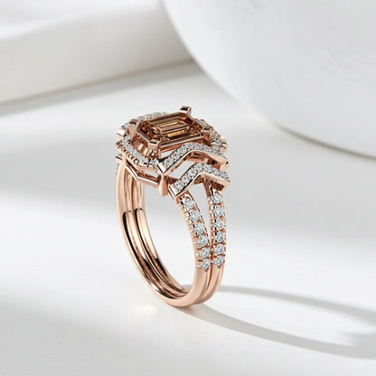 Sotiya Vintage Emerald Cut Coffee Engagement Ring Sterling Silver