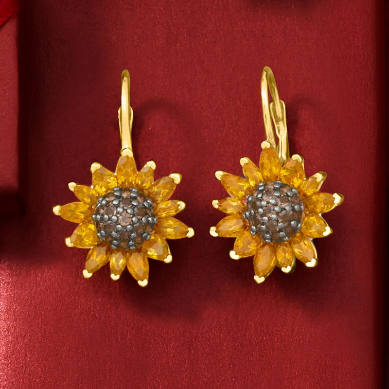 Sotiya Artist Collection Citrine and Coffee Sunflower Drop Earrings Sterling Silver