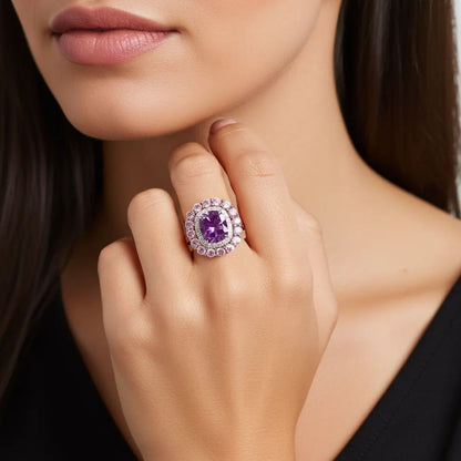 Sotiya Double Halo Cushion Cut Engagement Ring Sterling Silver