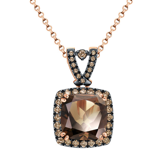 Sotiya Two Tone Halo Cushion Cut Coffee Necklace Sterling Silver