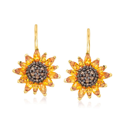 Sotiya Artist Collection Citrine and Coffee Sunflower Drop Earrings Sterling Silver