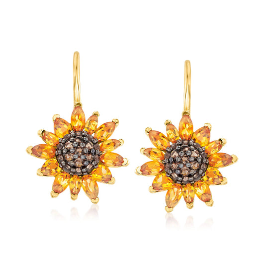 Sotiya Artist Collection Citrine and Coffee Sunflower Drop Earrings Sterling Silver