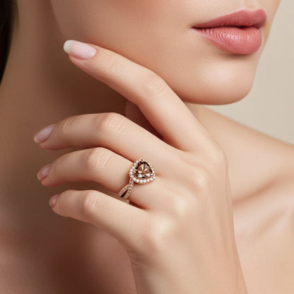 Sotiya Halo Heart Cut Twist Coffee Engagement Ring Sterling Silver