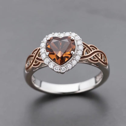 Sotiya Halo Heart Cut Knot Coffee Enamel Engagement Ring Sterling Silver