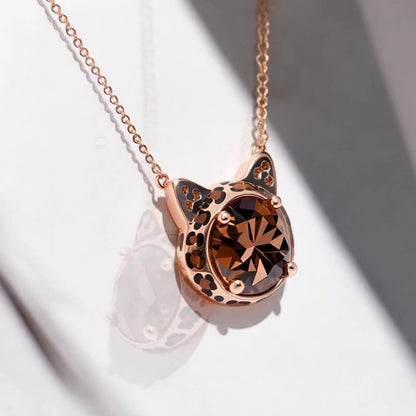 Sotiya Round Cut Leopard Print Coffee Enamel Necklace Sterling Silver