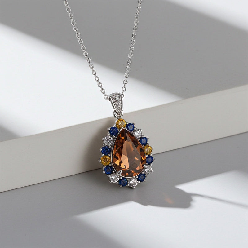 Sotiya Artist Collection Famous Painting Starry Night Halo Pear Cut Chocolate Necklace Sterling Silver